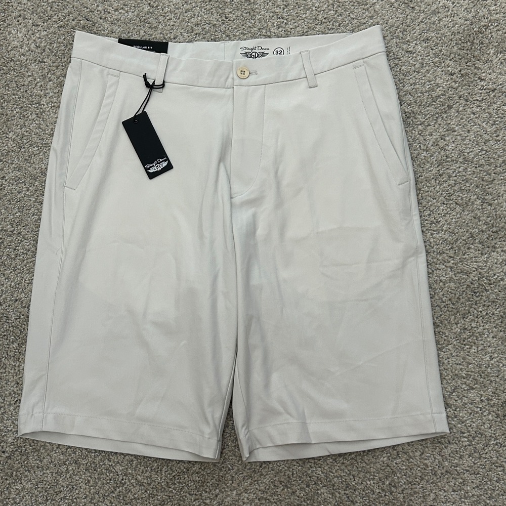 Straight Down Drake Short 32 Stone Beige 10" Regular Fit Golf Performance NEW